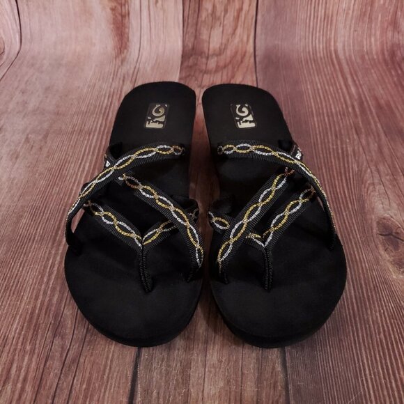 Teva Womens Size 6 Mush Mandalyn Ola 2 Black Gold Silver Wedge Sandals - Picture 4 of 14